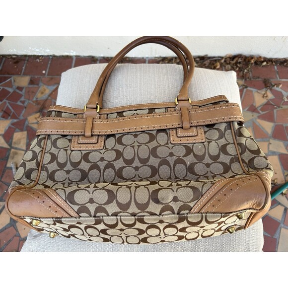 COACH 10508 Handbag Hampton Carrier Tassel Brown Canvas Leather Women Satchel - Picture 3 of 8